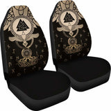 Viking Car Seat Covers Flying Raven Tattoo And Valknut Gold 105905 - YourCarButBetter