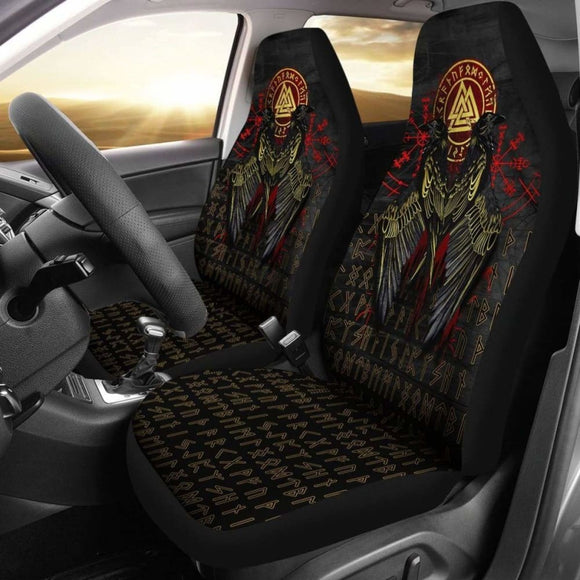 Viking Car Seat Covers - Vikings Valknut And Ravens Tattoo 105905 - YourCarButBetter