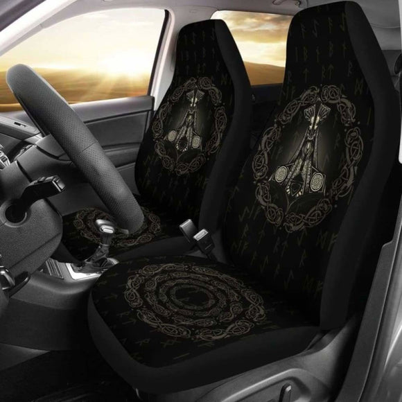 Viking Mjolnir Hammer Rune Car Seat Covers 110424 - YourCarButBetter