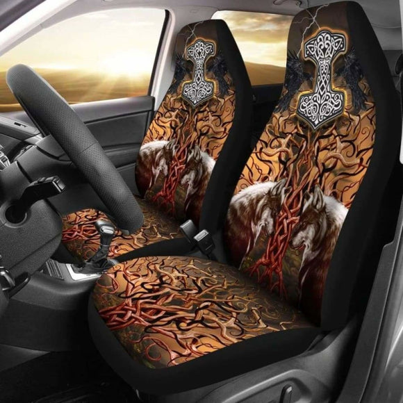 Viking Tree Of Life Fenrirs Mjolnir Car Seat Covers 110424 - YourCarButBetter