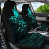 Vikings Car Seat Covers - Raven Tattoo Style Cyan 174914 - YourCarButBetter