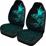 Vikings Car Seat Covers - Raven Tattoo Style Cyan 174914 - YourCarButBetter