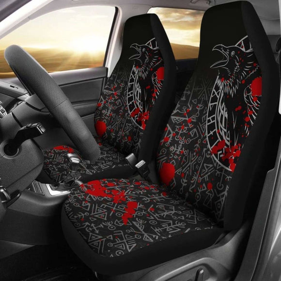 Vikings Car Seat Covers - Ravens And Vegvisir Tattoo Style Blood 174914 - YourCarButBetter