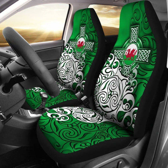 Wales Celtic Car Seat Covers - Welsh Dragon Flag With Celtic Cross (Green) 184610 - YourCarButBetter