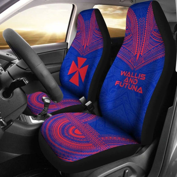 Wallis And Futuna Car Seat Cover - Wallis And Futuna Coat Of Arms Polynesian Chief Tattoo Blue Version - 105905 - YourCarButBetter