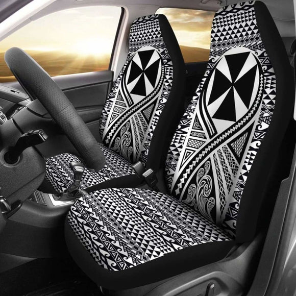 Wallis And Futuna Car Seat Cover - Wallis And Futuna Coat Of Arms Polynesian Tattoo Black - 105905 - YourCarButBetter