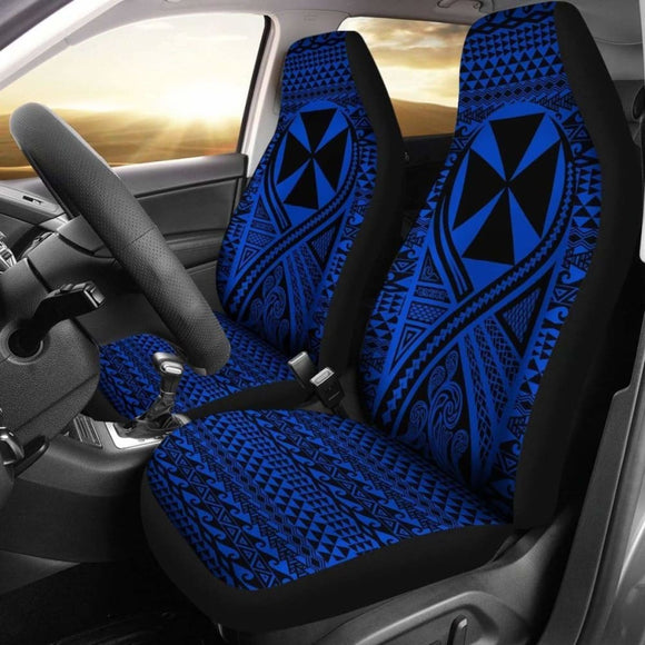 Wallis And Futuna Car Seat Cover - Wallis And Futuna Coat Of Arms Polynesian Tattoo Blue - 105905 - YourCarButBetter