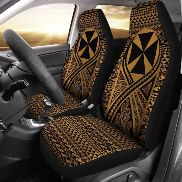 Wallis And Futuna Car Seat Cover - Wallis And Futuna Coat Of Arms Polynesian Tattoo Gold - 105905 - YourCarButBetter