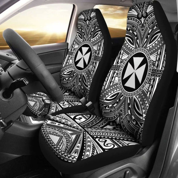 Wallis And Futuna Car Seat Cover - Wallis And Futuna Coat Of Arms Polynesian White Black 10 153908 - YourCarButBetter