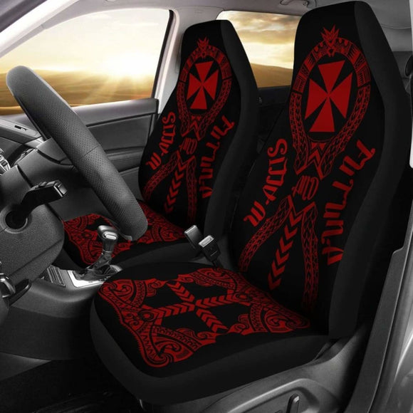 Wallis And Futuna Car Seat Covers - Wallis And Futuna Coat Of Arms Polynesian Tribal Deep Red - 105905 - YourCarButBetter