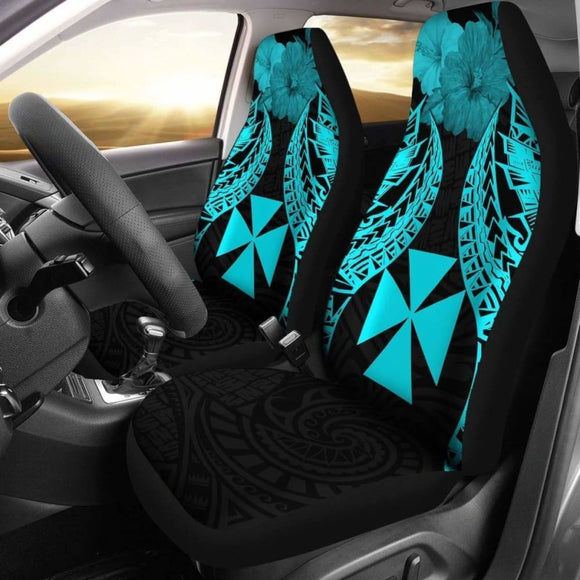 Wallis And Futuna Polynesian Car Seat Covers Pride Seal And Hibiscus Neon Blue - 232125 - YourCarButBetter