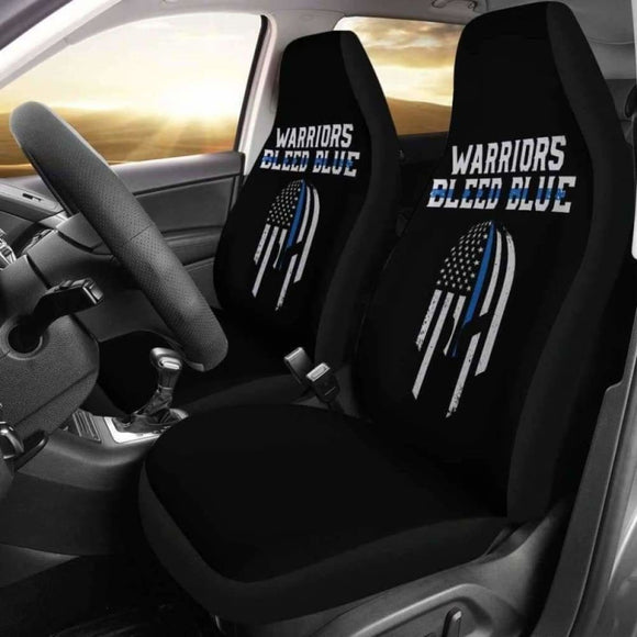 Warriors Bleed Blue Police Car Seat Covers 153908 - YourCarButBetter