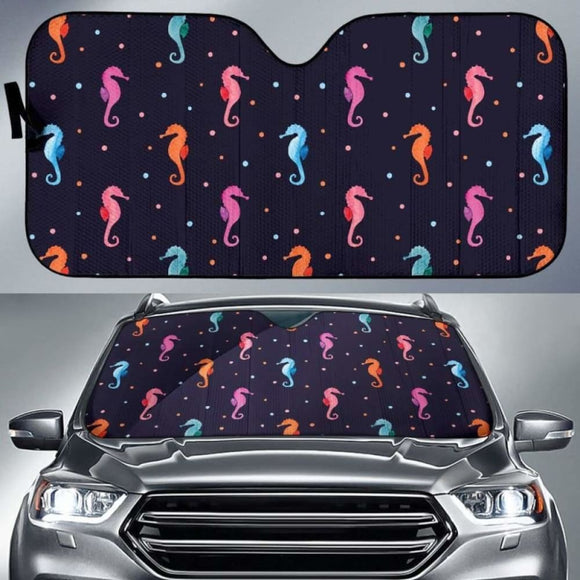 Watercolor Colorful Seahorse Pattern Car Auto Sun Shades 460402 - YourCarButBetter