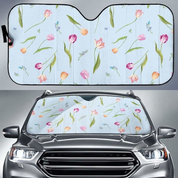 Watercolor Tulips Pattern Car Auto Sun Shades 460402 - YourCarButBetter