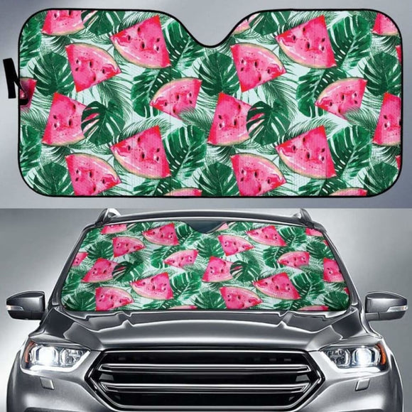 Watermelons Tropical Palm Leaves Pattern Car Auto Sun Shades 182102 - YourCarButBetter