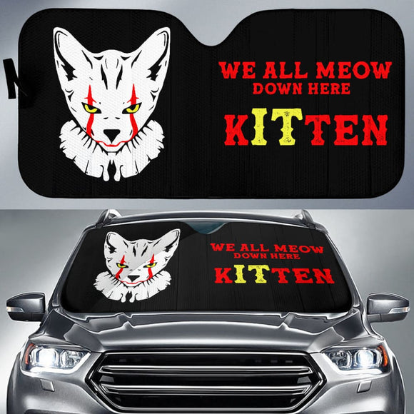 We All Meow Down Here Clown Cat KITten Halloween Pennywise Car Auto Sun Shades 212903 - YourCarButBetter