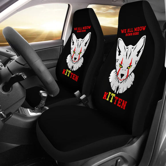 We All Meow Down Here Clown Cat KITten Halloween Pennywise Car Seat Covers 212903 - YourCarButBetter