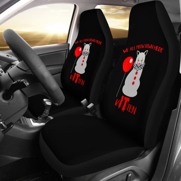 We All Meow Down Here Clown Cat KITten Pennywise Car Seat Covers 212903 - YourCarButBetter