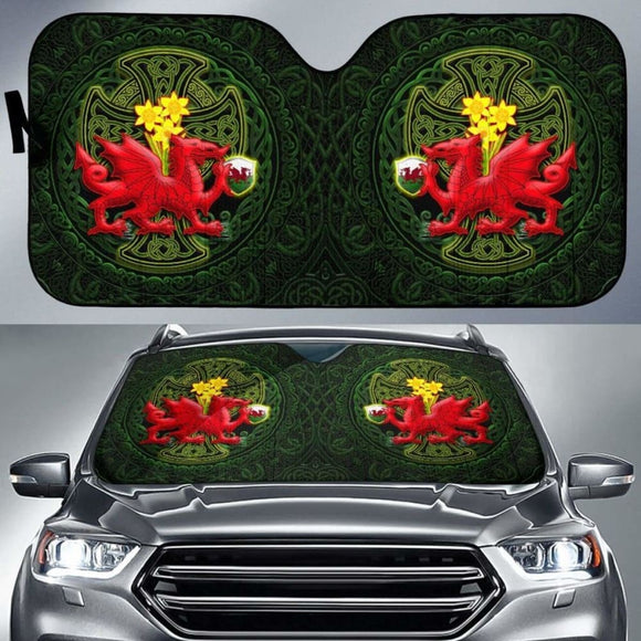 Welsh Dragon With Celtic Cross And Daffodils Auto Sun Shades - The Symbols Of Wales 172609 - YourCarButBetter