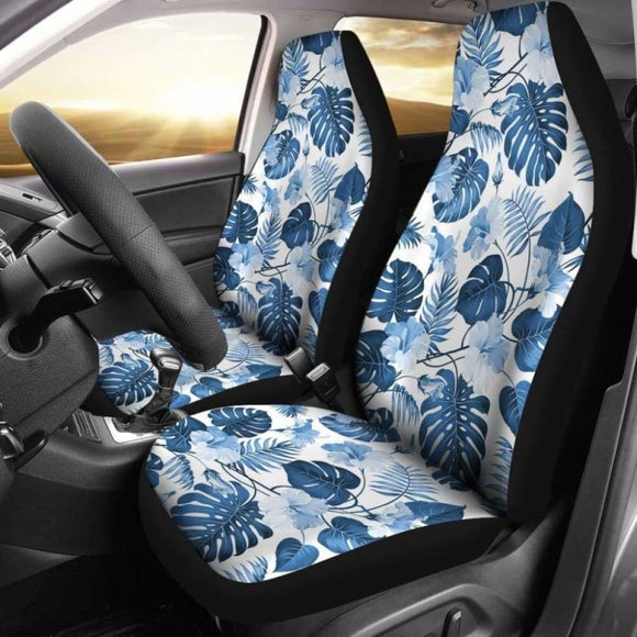 White And Blue Hibiscus Tropical Hawaiian Flower Pattern Car Seat Covers 232125 - YourCarButBetter
