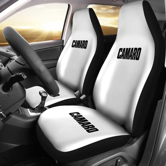 White Camaro Black Letter Car Seat Covers 212304 - YourCarButBetter