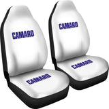 White Camaro Blue Letter Car Seat Covers 212304 - YourCarButBetter