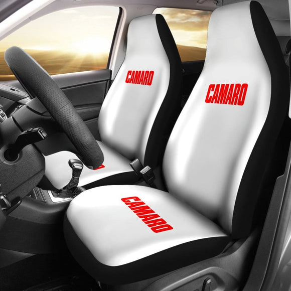 White Camaro Red Letter Car Seat Covers 212304 - YourCarButBetter