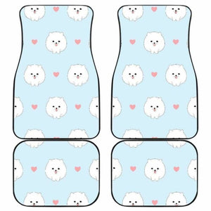 White Cute Pomeranian Pattern Front And Back Car Mats 195016 - YourCarButBetter