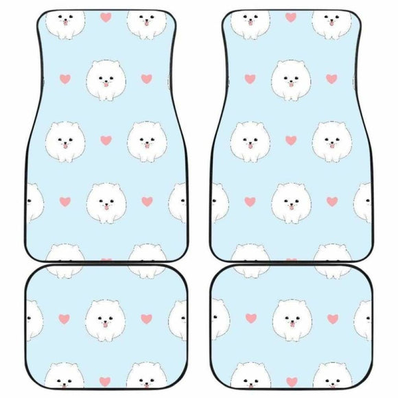 White Cute Pomeranian Pattern Front And Back Car Mats 195016 - YourCarButBetter