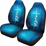 White Faith Word Cross On Blue Ombre Car Seat Covers Religious Christian Themed 160905 - YourCarButBetter