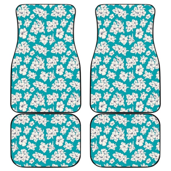 White Hibiscus Pattern Blue Background Best Gift Car Lovers Car Floor Mats 211105 - YourCarButBetter