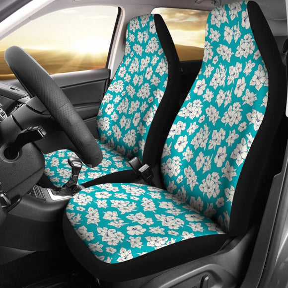 White Hibiscus Pattern Blue Background Best Gift Car Lovers Car Seat Covers 211105 - YourCarButBetter