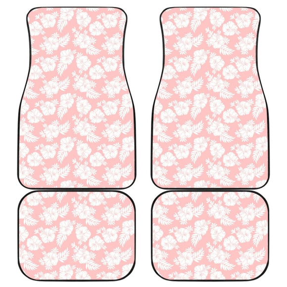 White Hibiscus Pattern Pink Background Best Gift Car Lovers Car Floor Mats 211105 - YourCarButBetter