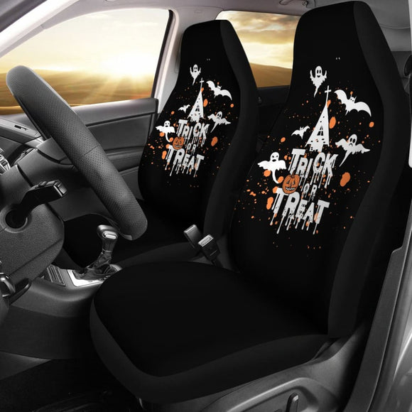 White Orange Trick or Treat Halloween Car Seat Covers 212203 - YourCarButBetter