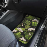 White Orchid Flower Tropical Leaves Pattern Blackground Front And Back Car Mats 174914 - YourCarButBetter