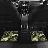 White Orchid Flower Tropical Leaves Pattern Blackground Front And Back Car Mats 174914 - YourCarButBetter