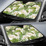 White Orchid Flower Tropical Leaves Pattern Car Auto Sun Shades 182102 - YourCarButBetter