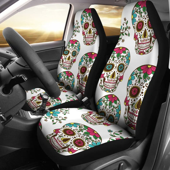 White Sugar Skull Car Seat Covers 101819 - YourCarButBetter