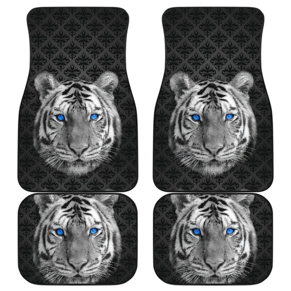 White Tiger Blue Eyes Amazing Black Background Car Floor Mats 210102 - YourCarButBetter