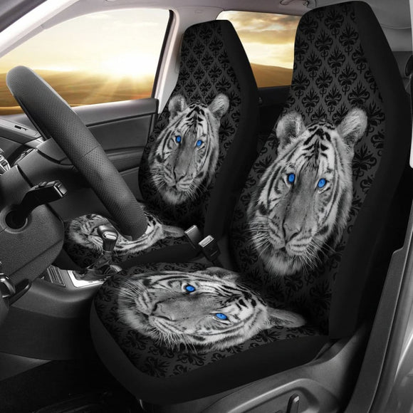White Tiger Blue Eyes Amazing Black Background Car Seat Covers 210102 - YourCarButBetter