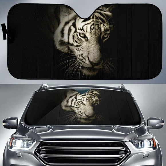 White Tiger Dark Hd Car Sun Shade 172609 - YourCarButBetter