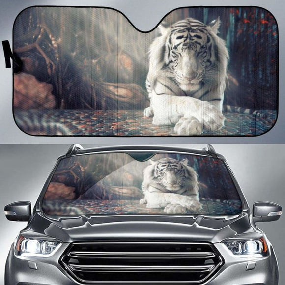 White Tiger Forest Autumn Sunlight Surreal Hd Car Sun Shade 172609 - YourCarButBetter