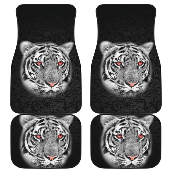 White Tiger Red Eyes Amazing Black Background Car Floor Mats 210102 - YourCarButBetter