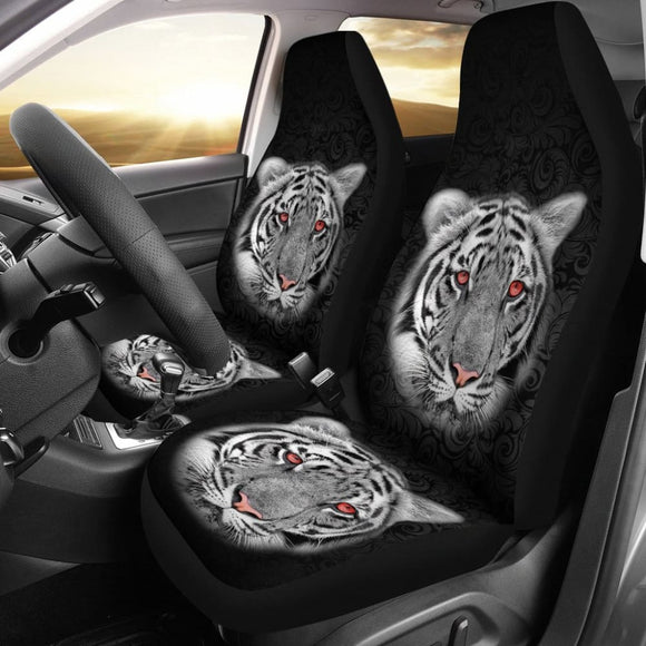 White Tiger Red Eyes Amazing Black Background Car Seat Covers 210102 - YourCarButBetter