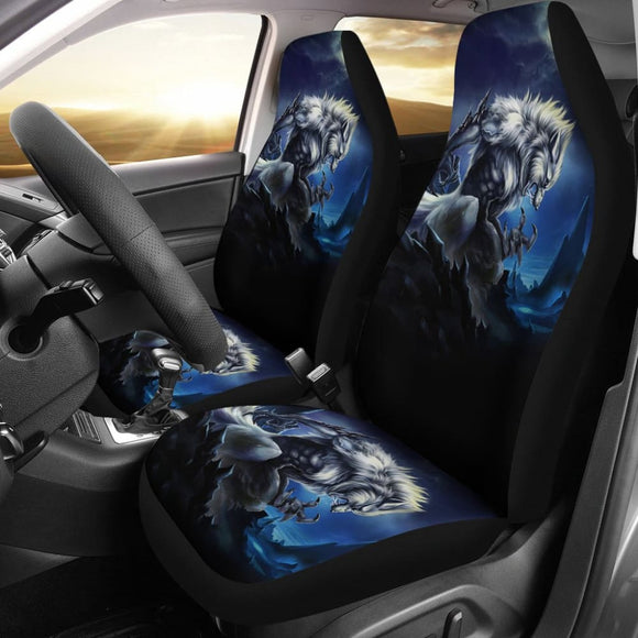 White Werewolf At Full Moon Dark Mountain Car Seat Covers 212109 - YourCarButBetter