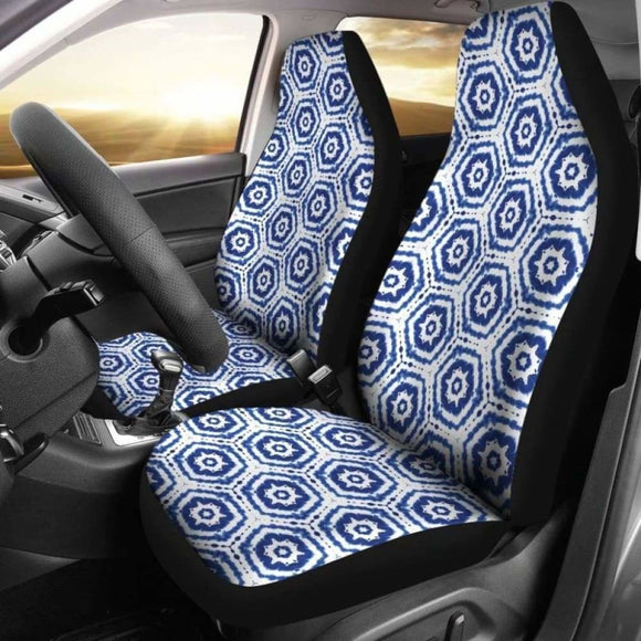 White With Blue Shibori Dye Pattern Ethnic Boho Car Seat Covers 105905 - YourCarButBetter