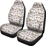 White With Pink And Purple Skulls And Roses Car Seat Covers 174510 - YourCarButBetter