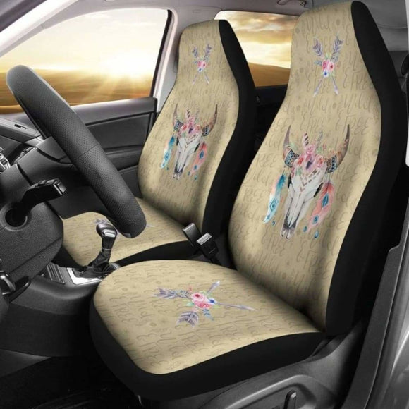 Wild And Free Dark Tan Boho Cow Skull Car Seat Covers 144730 - YourCarButBetter