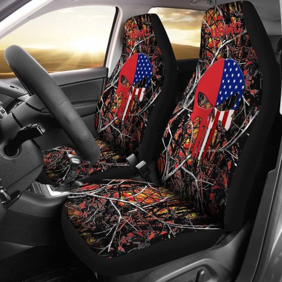 Wildfire Camouflage US Marine Corps Custom American Flag Punisher Car Seat Covers 211803 - YourCarButBetter