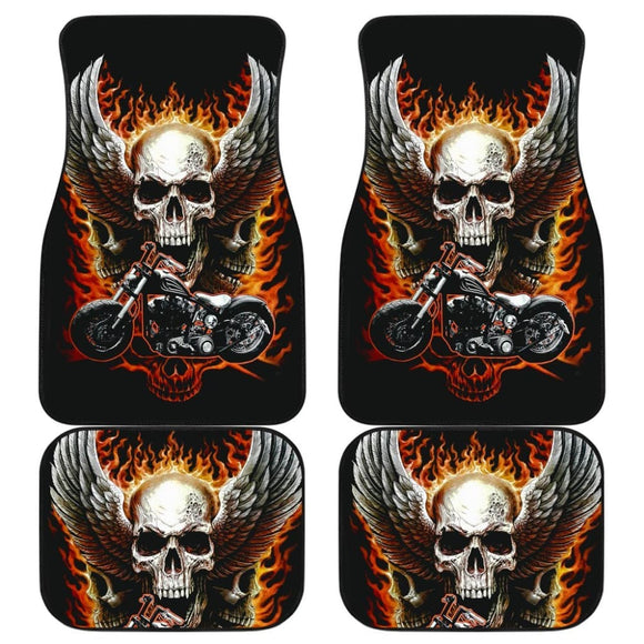 Wing Flaming Motorcycle Skull Car Mats 103131 - YourCarButBetter